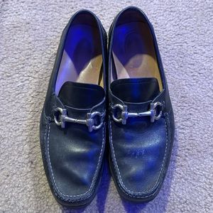 Re soled Ferragamo loafers black size 10.5 silver gancini buckles